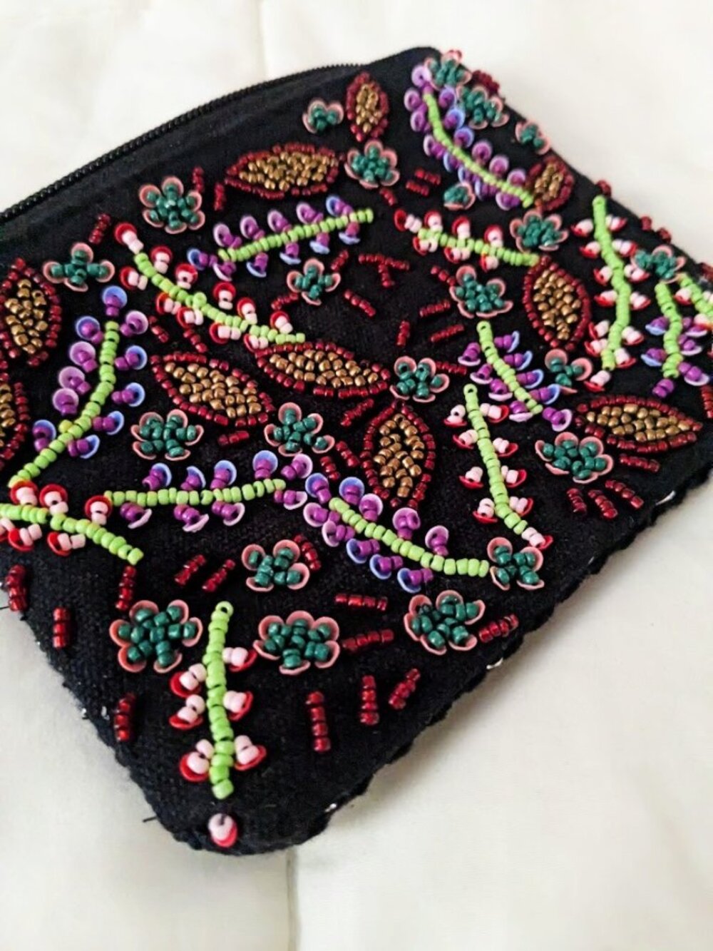 Anthropologie America & Beyond Beaded Boho Coin Purse Cosmetic Pouch Black NWT